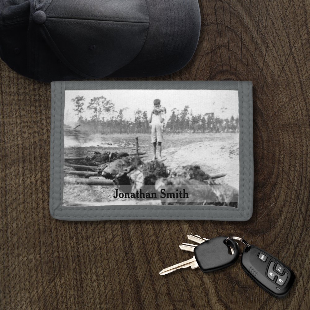 Vintage Funny Kid Eating BBQ Scene•Custom Tri-fold Wallet
