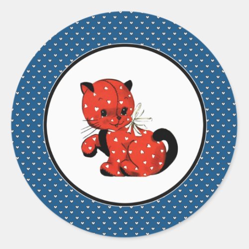 Vintage Funny Kitty Valentines Day Classic Round Sticker