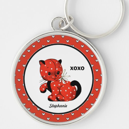 Vintage Funny Kitty Valentines Day Gift  Keychain