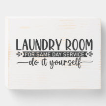 Vintage Funny Laundry Self Service Wooden Box Sign