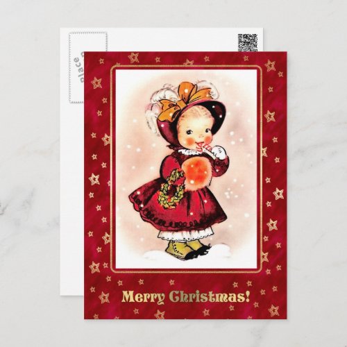 Vintage Funny Little Girl Christmas  Holiday Postcard