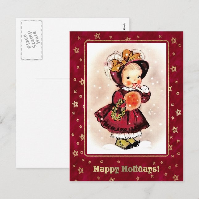 Vintage Funny Little Girl Christmas Holiday Postcard (Front/Back)