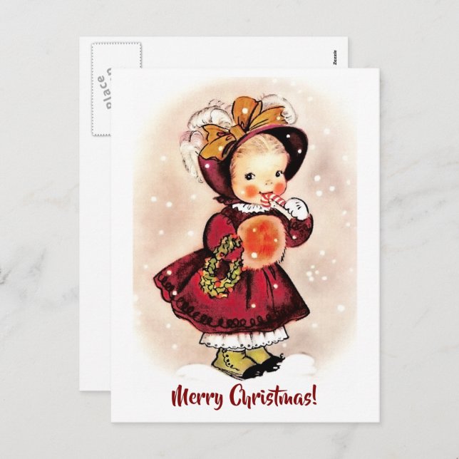 Vintage Funny Little Girl Christmas  Holiday Postcard (Front/Back)