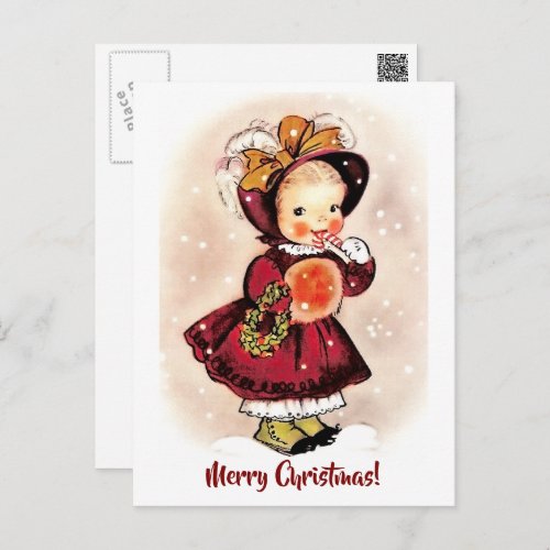 Vintage Funny Little Girl Christmas  Holiday Postcard