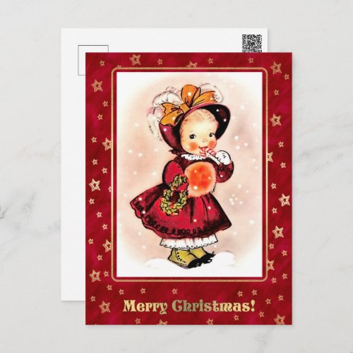 Vintage Funny Little Girl Christmas  Postcard