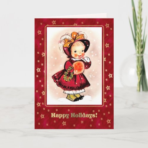 Vintage Funny Little Girl Custom Christmas Holiday Card