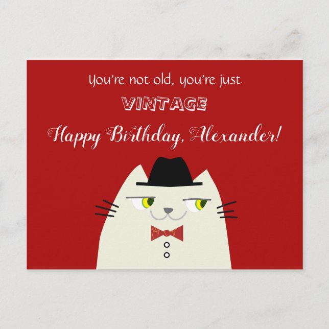 Vintage Funny Male Cat Birthday Postcard (Front)