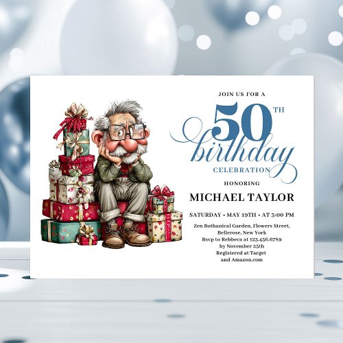 Vintage Funny Man 50 Birthday Humor Invitation