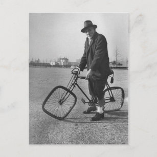 Vintage Funny Man Riding a Bike Square Wheels Postcard