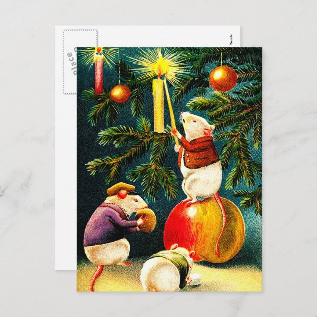 Vintage Funny Mice Christmas Postcards (Front/Back)