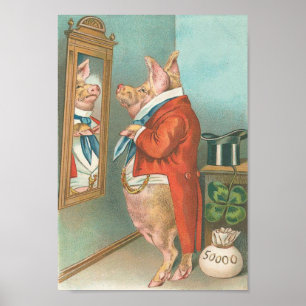 Vintage Funny Money Pig Poster