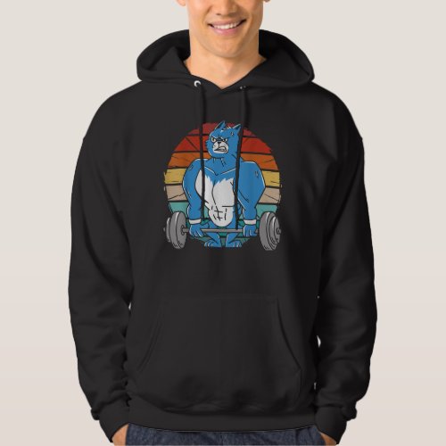 Vintage funny muscular cartoon cat lifting weight  hoodie