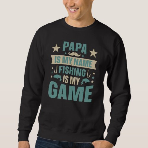 Vintage Funny Papa Is My Name Fishing Is My Game Sweatshirt