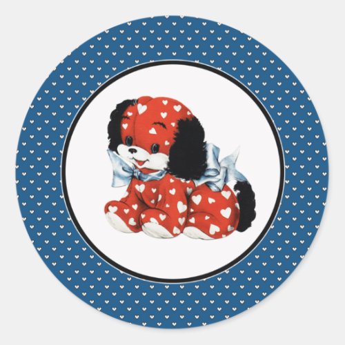 Vintage Funny Puppy Valentines Day Classic Round Sticker