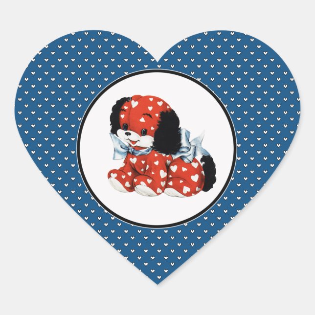 Vintage Funny Puppy Valentine's Day Heart Sticker (Front)