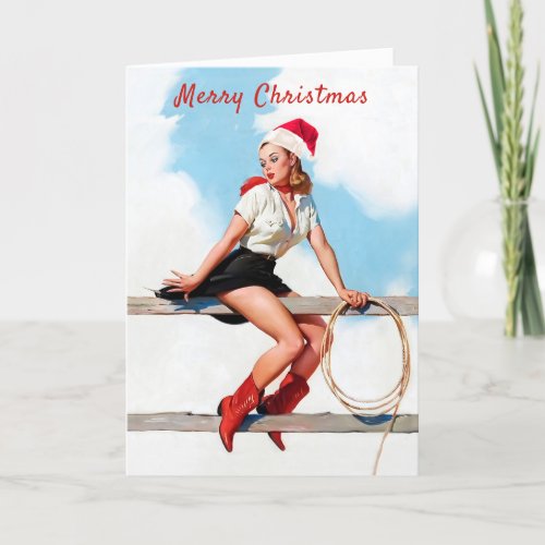 Vintage Funny Retro Pin Up Girl Christmas Holiday Card