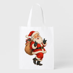 Vintage Funny Santa Claus Christmas Illustration Grocery Bag