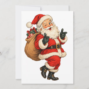 Vintage Funny Santa Claus Christmas Illustration Thank You Card