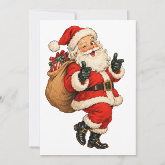 Vintage Funny Santa Claus Christmas Illustration Thank You Card