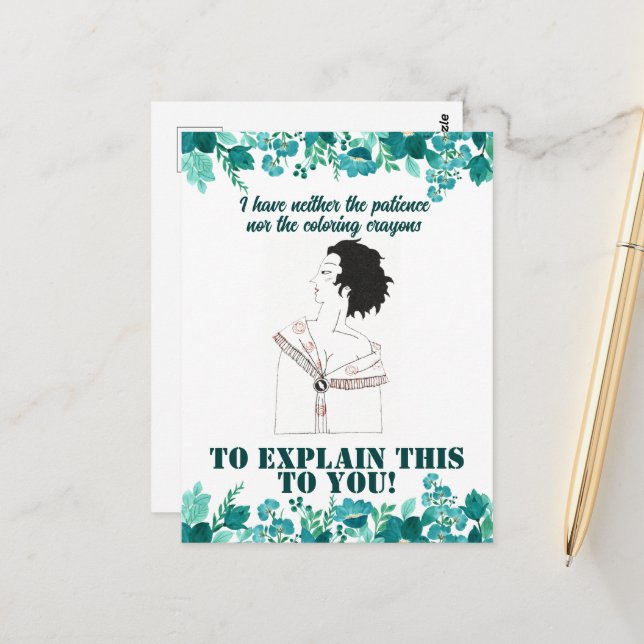 Vintage Funny Sarcastic Line Art Woman Postcard (Front/Back In Situ)