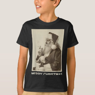 Vintage Funny Smoking Santa Claus Christmas Merry  T-Shirt