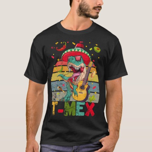 Vintage Funny Trex Dino Lets Fiesta Cinco De Mayo T_Shirt