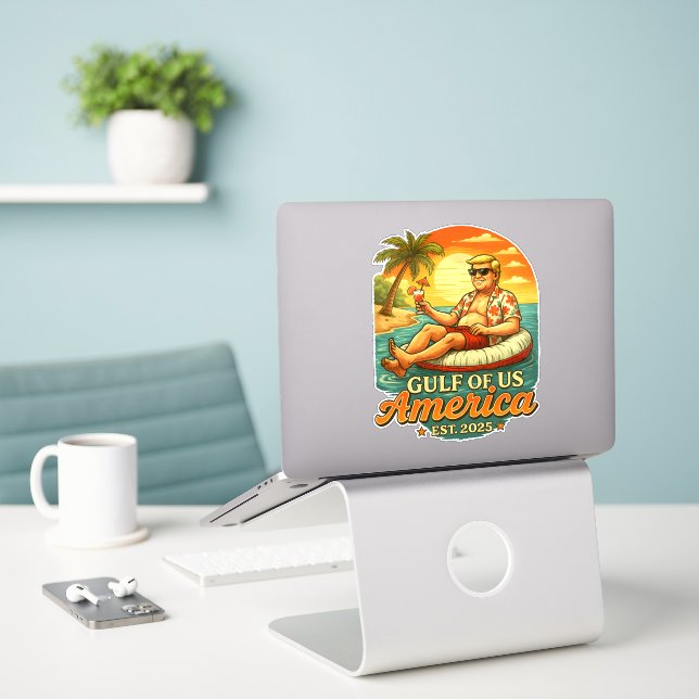 Vintage Funny Trump America's Gulf 2025 Sticker (Laptop On Desk)