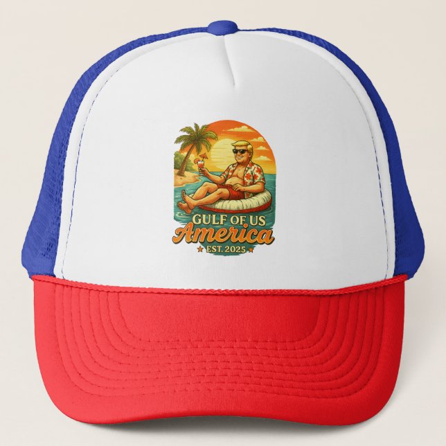 Vintage Funny Trump America's Gulf 2025 Trucker Hat (Front)