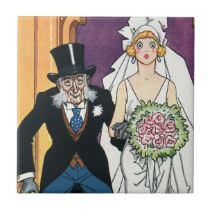 Vintage Funny Wedding, May December Romance Ceramic Tile