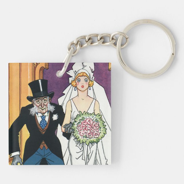 Vintage Funny Wedding, May December Romance Keychain (Back)