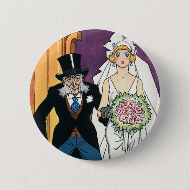 Vintage Funny Wedding, May December Romance Pinback Button (Front)