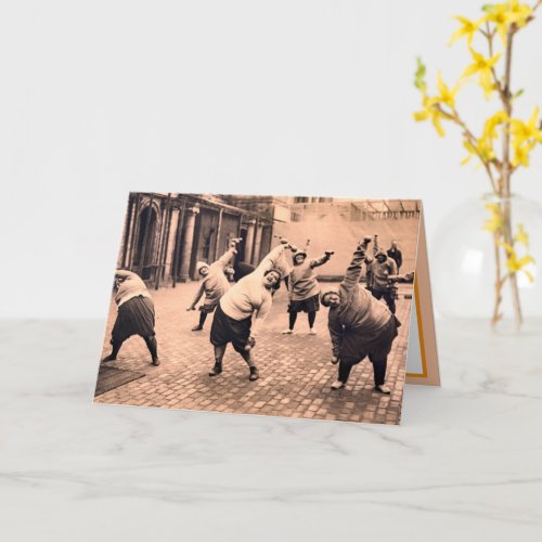 Vintage Funny Women Exercising Peach Tone Card