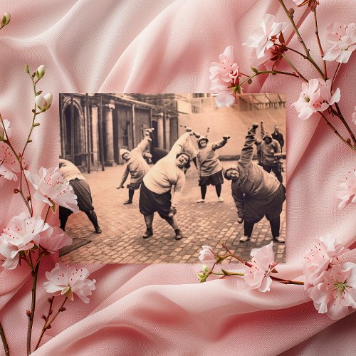 Vintage Funny Women Exercising Peach Tone Card