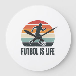 Vintage Futbol Is Life Soccer Player Shirt Design_ Large Clock