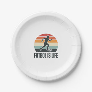 Vintage Futbol Is Life Soccer Player Shirt Design_ Paper Plates
