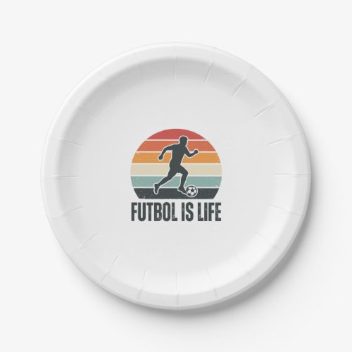 Vintage Futbol Is Life Soccer Player Shirt Design_ Paper Plates