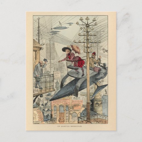 Vintage Futuristic Flying Machines Color Art Postcard