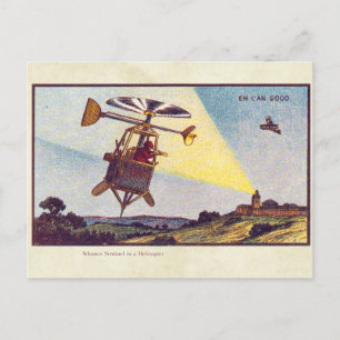Vintage Futuristic Flying Machines Color Art Postcard