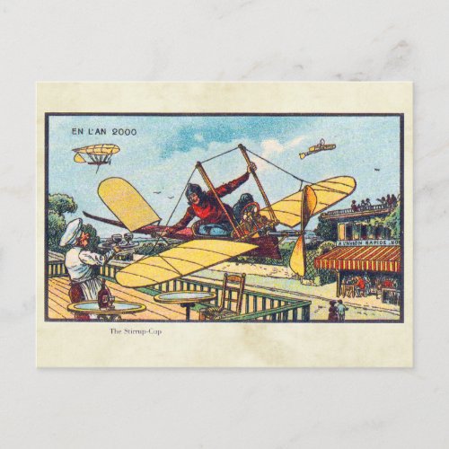 Vintage Futuristic Flying Machines Color Art Postcard