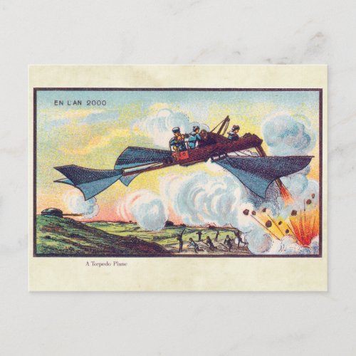 Vintage Futuristic Flying Machines Color Art Postcard