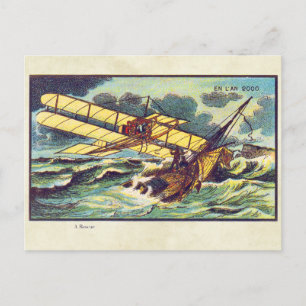 Vintage Futuristic Flying Machines Color Art Postcard