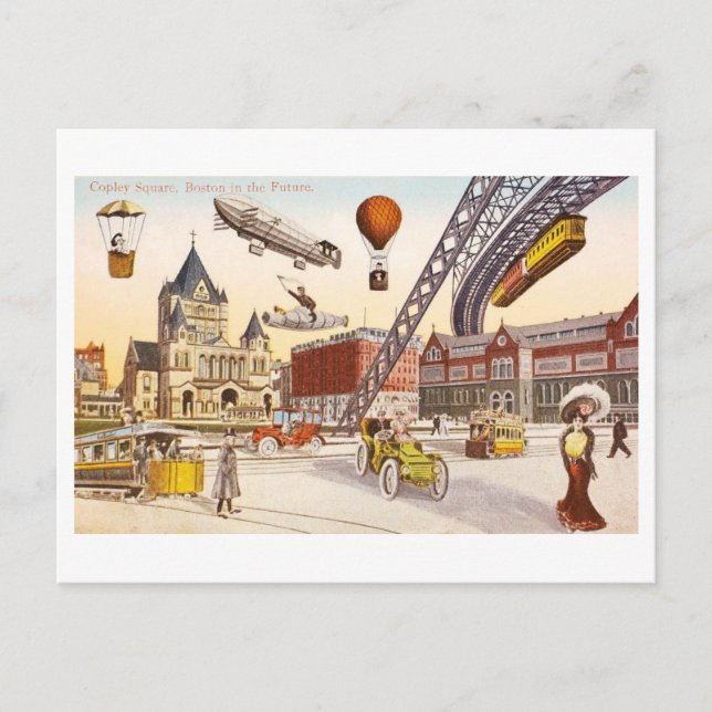 Vintage Futuristic View of Copley Square, Boston Postcard (Front)