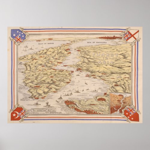 Vintage Gallipoli Campaign Map 1915 Dardanelles Poster