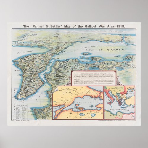 Vintage Gallipoli Campaign Map 1915 WWI Poster