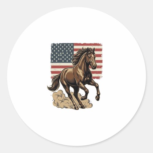Vintage Galloping Horse American Flag Shirt Design Classic Round Sticker