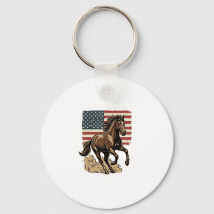 Vintage Galloping Horse American Flag Shirt Design Keychain