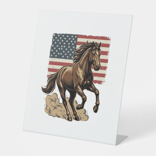 Vintage Galloping Horse American Flag Shirt Design Pedestal Sign