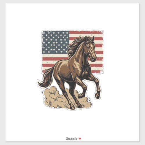 Vintage Galloping Horse American Flag Shirt Design Sticker