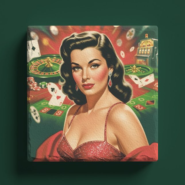 Vintage Gambling Pin-up Stone Coaster (Creator Uploaded)