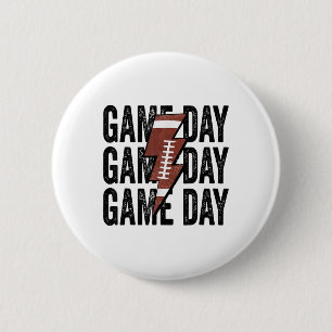 Vintage Game Day Footll Lightning Bolt Funny Team Button